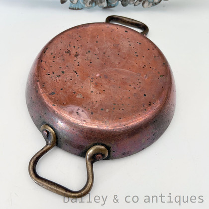 Antique French Copper Saute Pan Frypan Brass Handles - E381b