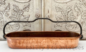 Antique French Large Copper Poissonniere Jardiniere Iron Handle - E513