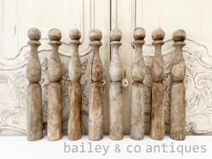 A Rare Antique French Set of 8 Large Wooden Quills Bowling Skittles - E340
