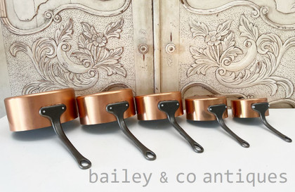 A Set of Five Vintage French Lined Copper Saucepans - E374