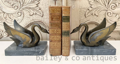 Antique French Bronze Marble Based “Swan” Bookends- E435