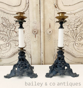 A Pair of Antique French Candle Holders Candlesticks C19th century - E487