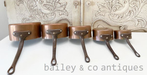 A Set of Five Vintage French Lined Copper Saucepans Stamped - E552
