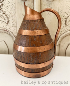 A Vintage French Oak Copper Banded Wine or Cider Pitcher - E572d