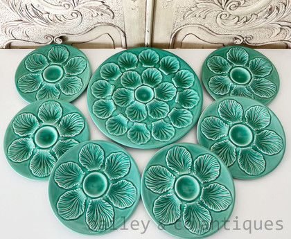  A Rare Set of Vintage French Proceram Turquoise Oyster Plates & Master E361a
