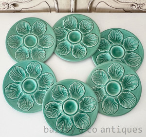 A Rare Set of Six Vintage French Proceram Turquoise Oyster Plates - E361b