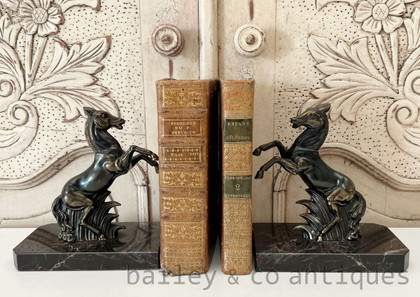 A Pair of Vintage French Marble Bookends with Horses - E335