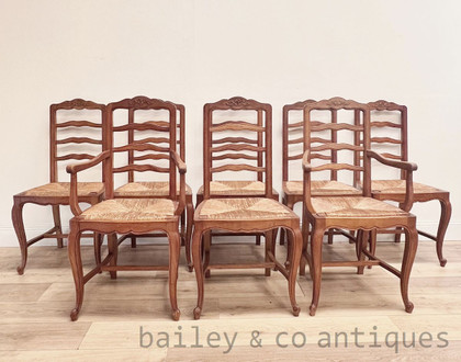 A Rare Set of Eight Vintage French Ladder Back Dining Chairs - E187b