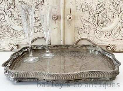 A Vintage Silver Plated Serving Tray Footed with Gallery Edge - E563