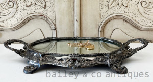 An Antique French Louis Style Footed Mirror Vanity Tray - E362