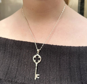 Silver Genuine Diamonds Designer Key Necklace Pendant & Chain - 4DiamKey 