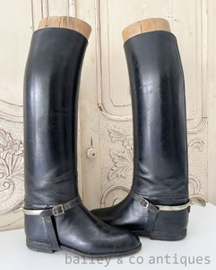 A Pair of Antique French Leather Riding Boots Spurs Embauchoirs - E306