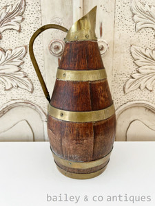 A Vintage French Oak Brass Banded Wine or Cider Pitcher - E462