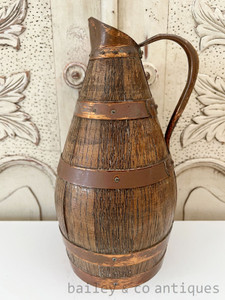 A Vintage French Oak Banded Wine or Cider Pitcher - E501