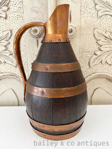 A Vintage French Oak Copper Banded Wine or Cider Pitcher - E542