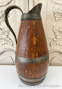 A Vintage French Oak & Pewter Wine or Cider Pitcher - E569b
