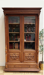 An Antique French Bookcase Vitrine Display Cabinet Walnut  - D075