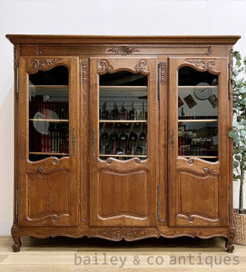 SOLD - A Vintage French Louis XV Style Oak Three Door Bookcase - C106