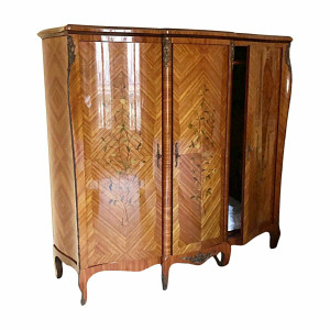 An Antique French Parisian Inlaid Bombe Shaped Armoire - E056