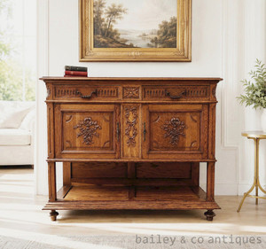 A Rare Antique French Carved Oak Buffet Servery | Late 19th Century French Sideboard - D055