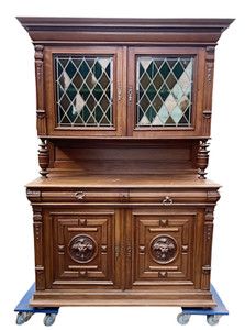 An Antique French Walnut & Leadlight Sideboard - D105