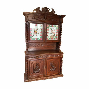 An Antique French Carved Hunting Cabinet Dresser - E044