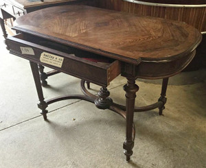 An Antique French Walnut Centre Table Writing Table Desk with shaped stretchers - E124