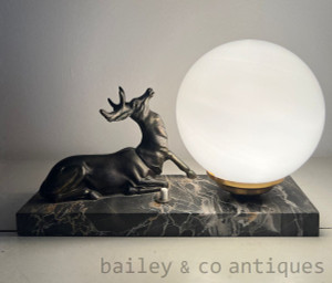 A Vintage French Stag Globe Table Lamp Marble Base - E309