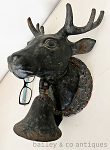 A Rare & Authentic Huge Antique French Iron Deer Door Bell - E526