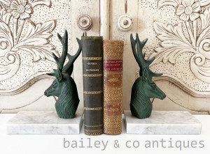 Antique French Marble Based Stag Heads Bookends - E537