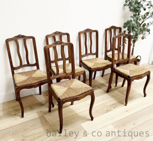 A Set of Six Oak Vintage French Dining Louis XV Style Chairs - D069