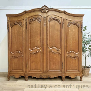 A Magnificent Vintage French Louis XV Style Oak Four Door Armoire- D058