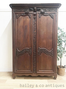 A Rare Antique French Heavily Carved Armoire from Normandie Early 1800’s - D112