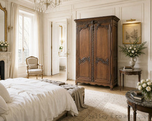 A Rare Antique French Heavily Carved Armoire from Normandie Early 1800’s - D112