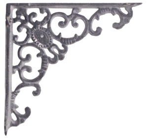 Pair of Antique Styled Cast Iron Shelf Wall Brackets Large Ornate Gray