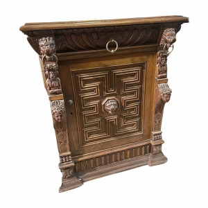 D054- An Antique French Renaissance Heavily Carved Oak Cabinet