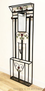 A Vintage French Art Deco Wrought Iron Hall Stand Coat Rack Roses- E159