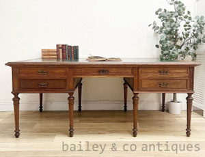 A Rare Antique French Oak Partner’s Desk Ten Drawers - D081