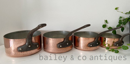 Set of 4 Vintage French Heavy Professional Hand Beaten Copper Saucepans - E364