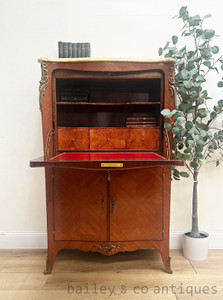 An Antique French Marble Topped Bombe Shaped Secrétaire Writing Desk - E180