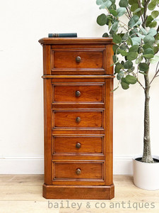 A Vintage French Walnut Five Drawer Side Cabinet Bedside Drawers - E166