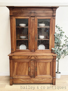 An Antique French Walnut Bookcase Dresser Deux Corps Sideboard - E043