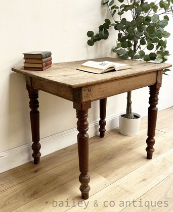 A Rustic Antique French Small Table or Desk Turned Legs - C176