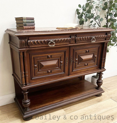 An Antique French Oak Desserte Buffet Console Marble Top (REDUCED) - D115