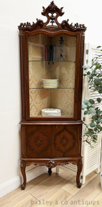 A Vintage French Corner Vitrine Display Cabinet Louis Style - E076