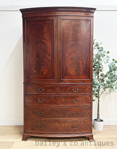 An Antique Mahogany Armoire Wardrobe Drawers Linen Storage - E195