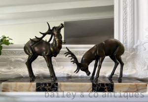 A French Art Deco Statuette or Sculpture - Pair of Stags on Marble Plinth - E506