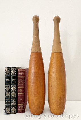 A Pair of Vintage Wooden Calisthenics Juggling Pins 40cm Tall - DR070