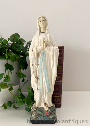 A Vintage French Madonna Virgin Mary Plaster Statue Signed - QN582f