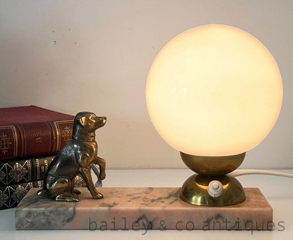 A Vintage French Marble Based Dog Puppy Table Lamp - E546